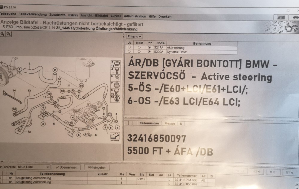 ÁR/DB [GYÁRI BONTOTT] BMW - SZERVÓCSŐ  Active steering  - 5-ÖS -/E60+LCI/E61+LCI/; 6-OS -/E63 LCI/E64 LCI;  - 3241 6850097 2. kép